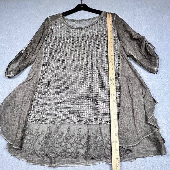 Seduzione Blouse Tunic Size One Size Brown Italy to Wear Layered 3/4 Sleeve - Picture 7 of 11